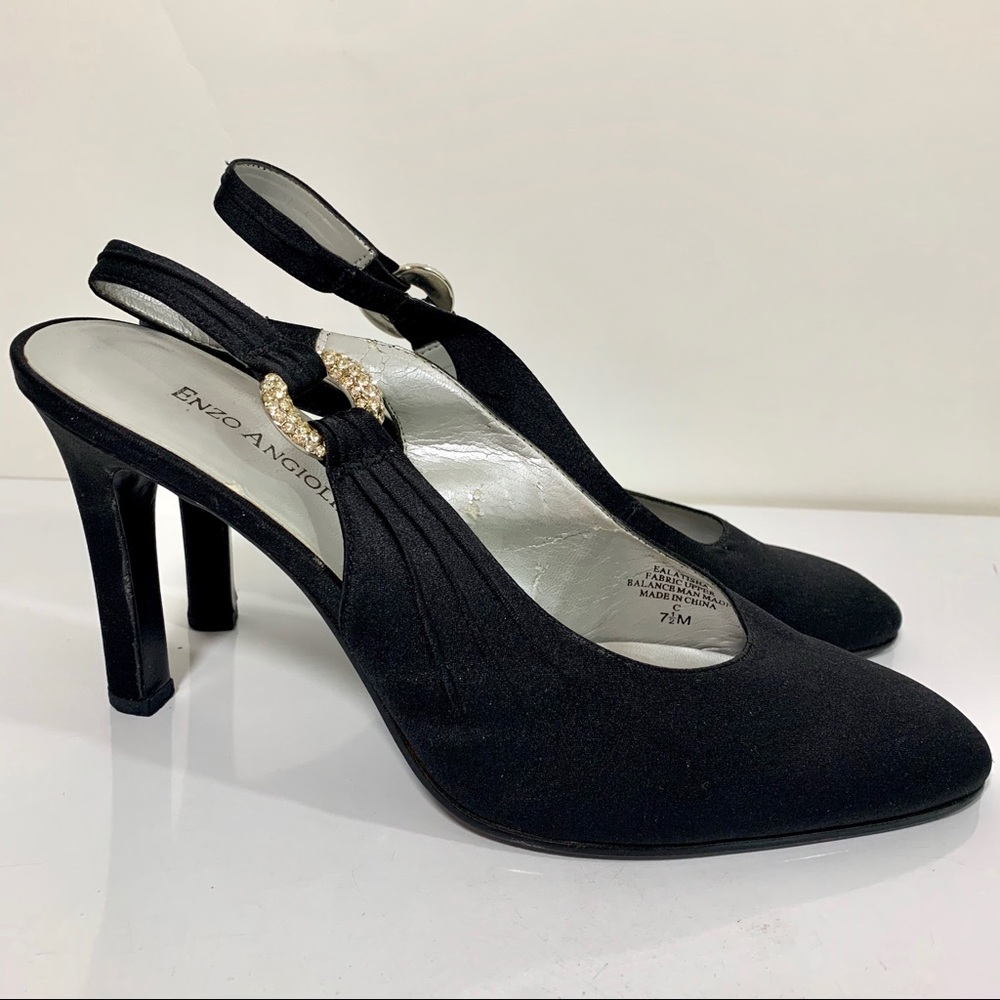 Enzo Angiolini Black Satin Heels Size 7.5